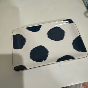 Polka Dot Ceramic Decorative Tray - black and White